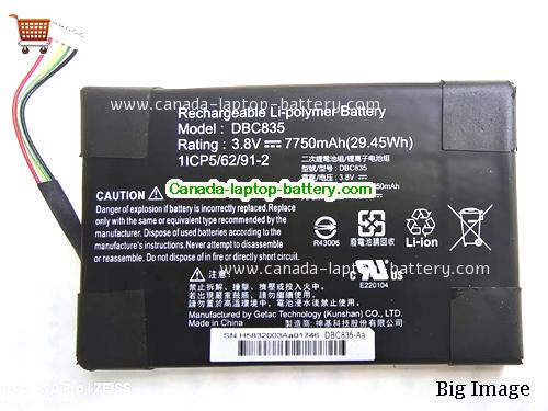 Genuine GETAC DBC835 Battery 7750mAh, 29.45Wh , 3.8V, Black , Li-Polymer