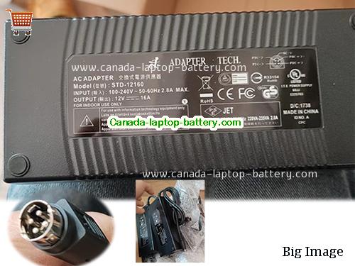 Canada Genuine Adapter Tech STD-12160 AC/DC Adapter 12v 16A 192W Power Supply 4 Pins Power supply 