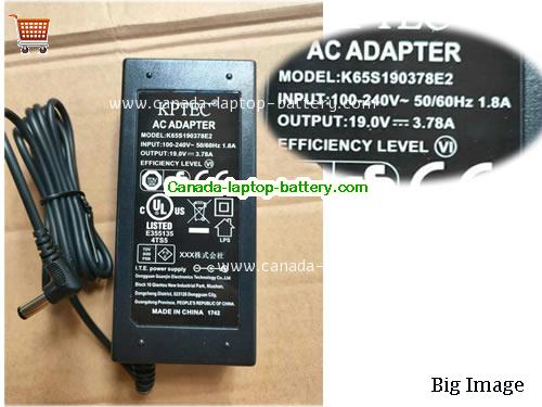 kptec  19V 3.78A Laptop AC Adapter